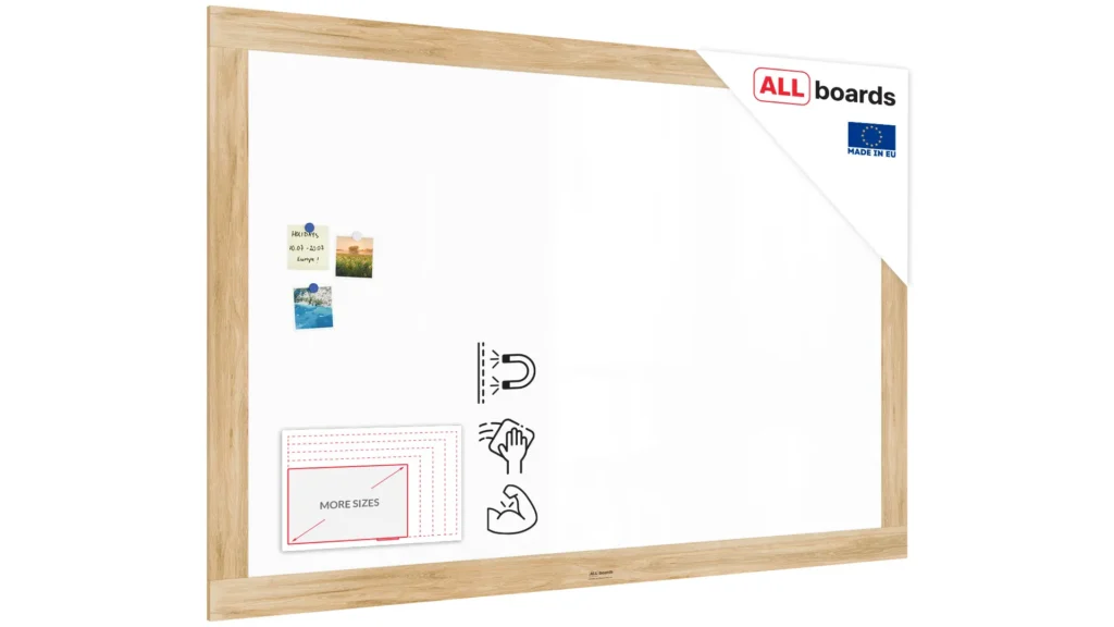 Magnetisches Whiteboard, trocken abwischbar PREMIUM 180x120cm, massiver Rahmen im Eichendesign