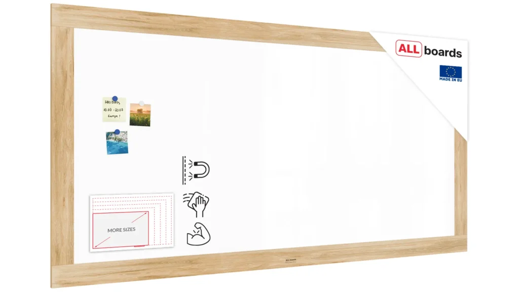 Magnetisches Whiteboard, trocken abwischbar PREMIUM 200x100cm, massiver Rahmen im Eichendesign