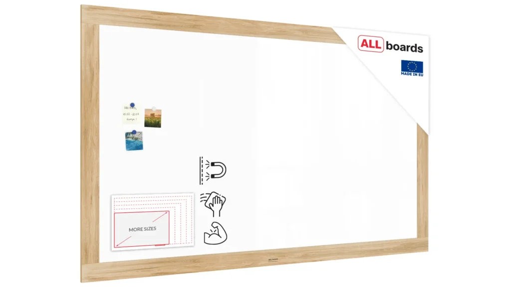 Magnetisches Whiteboard, trocken abwischbar PREMIUM 200x120cm, massiver Rahmen im Eichendesign