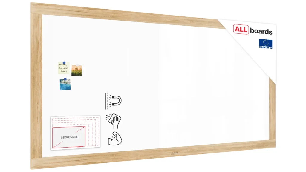 Magnetisches Whiteboard, trocken abwischbar PREMIUM 240x120cm, massiver Rahmen im Eichendesign