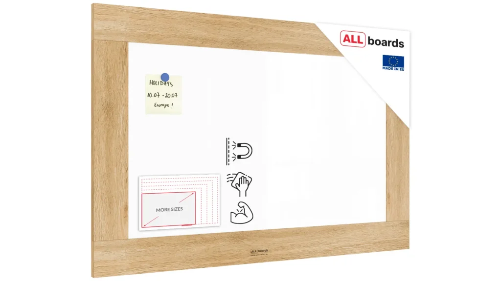 Magnetisches Whiteboard, trocken abwischbar PREMIUM 90x60 cm, massiver Rahmen im Eichendesign