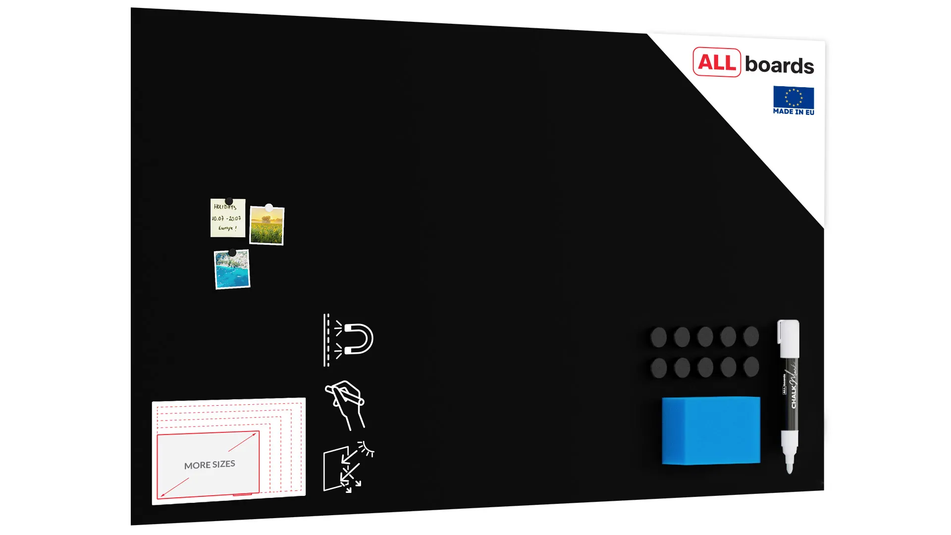 Magnetplatte rahmenloses SLIMboard - Kreideoberfläche - 200x120 cm + GRATIS