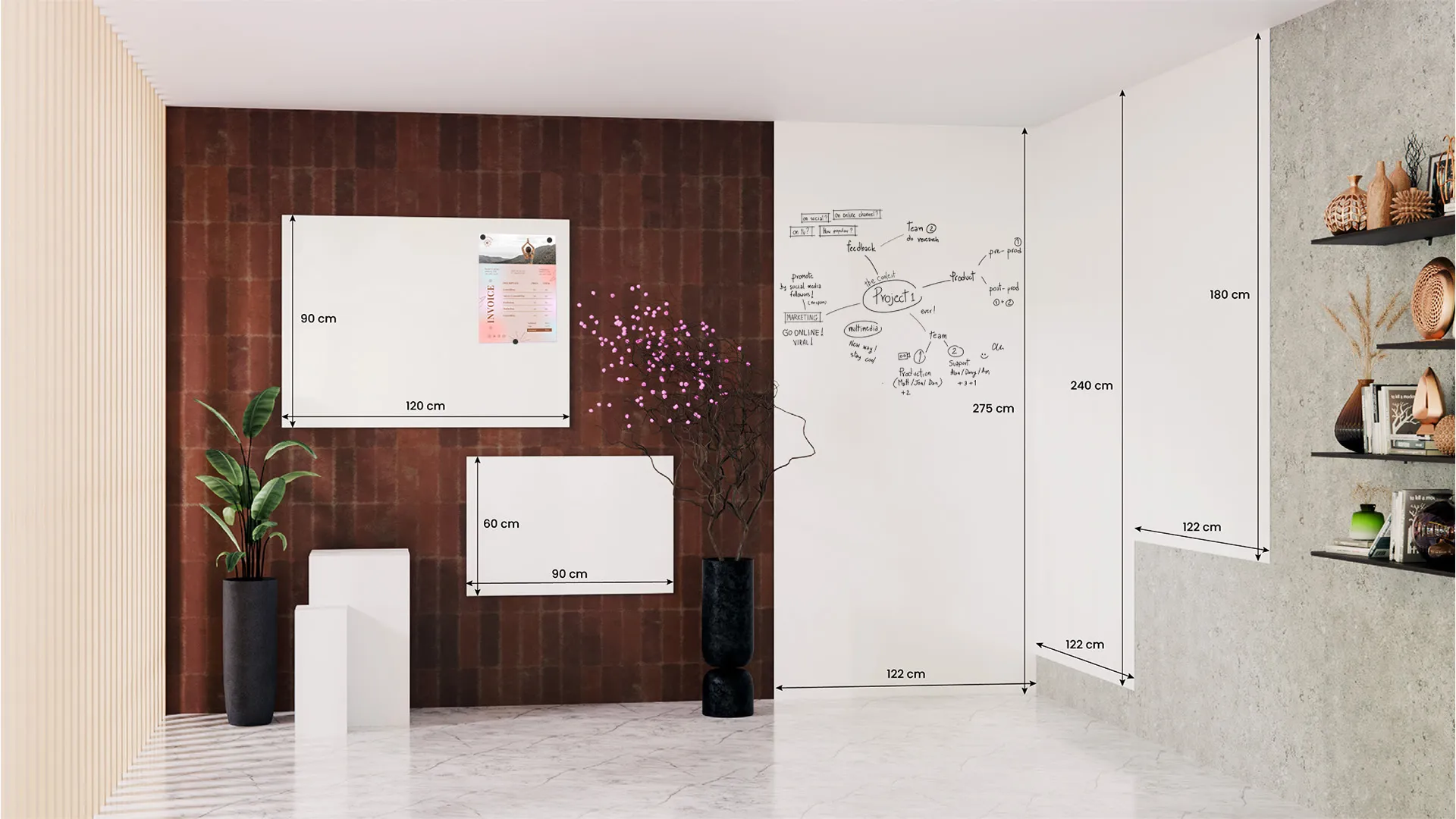Magnetplatte rahmenloses SLIMboard - Magnetisches trocken abwischbares Whiteboard 120x60 cm + GRATIS Zubehör – Bild 11