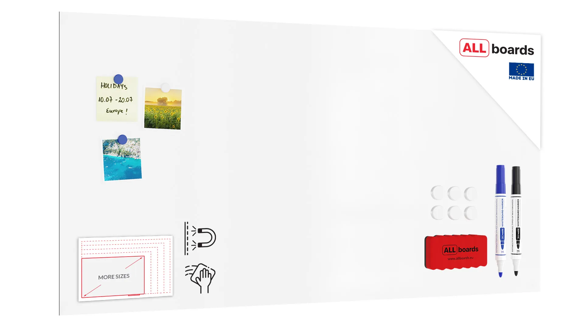 Magnetplatte rahmenloses SLIMboard - Magnetisches trocken abwischbares Whiteboard 120x60 cm + GRATIS Zubehör