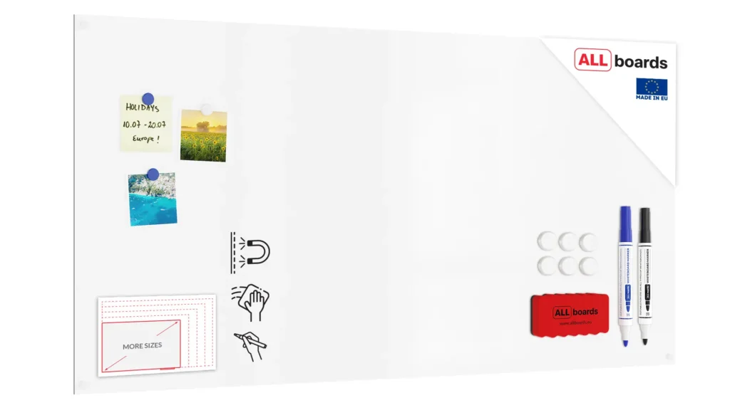 Magnetplatte rahmenloses SLIMboard - Magnetisches trocken abwischbares Whiteboard 120x60 cm + GRATIS Zubehör