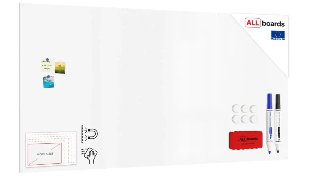 Magnetplatte rahmenloses SLIMboard - Magnetisches trocken abwischbares Whiteboard 240x120 cm + GRATIS Zubehör