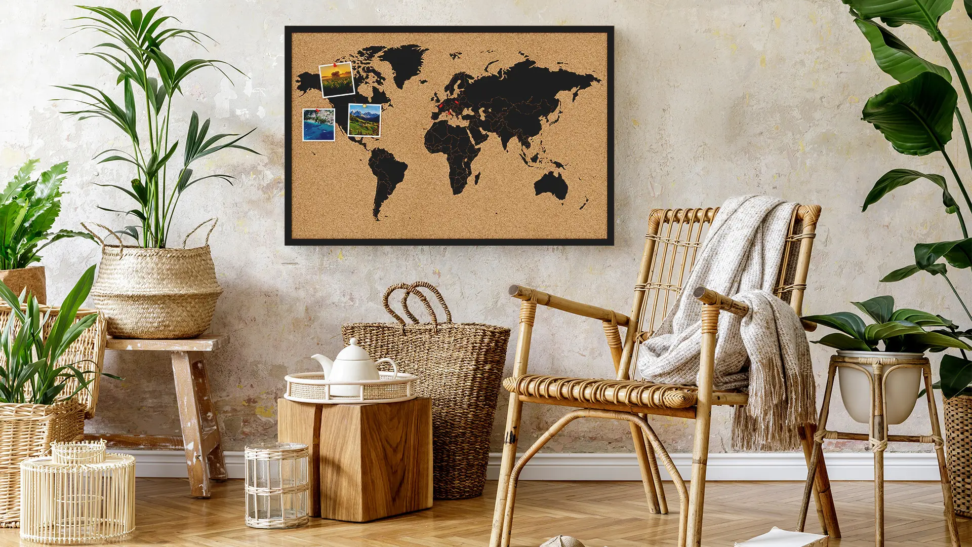 Korktafel WELTKARTE, Holzrahmen SCHWARZ 90x60 cm – Bild 7
