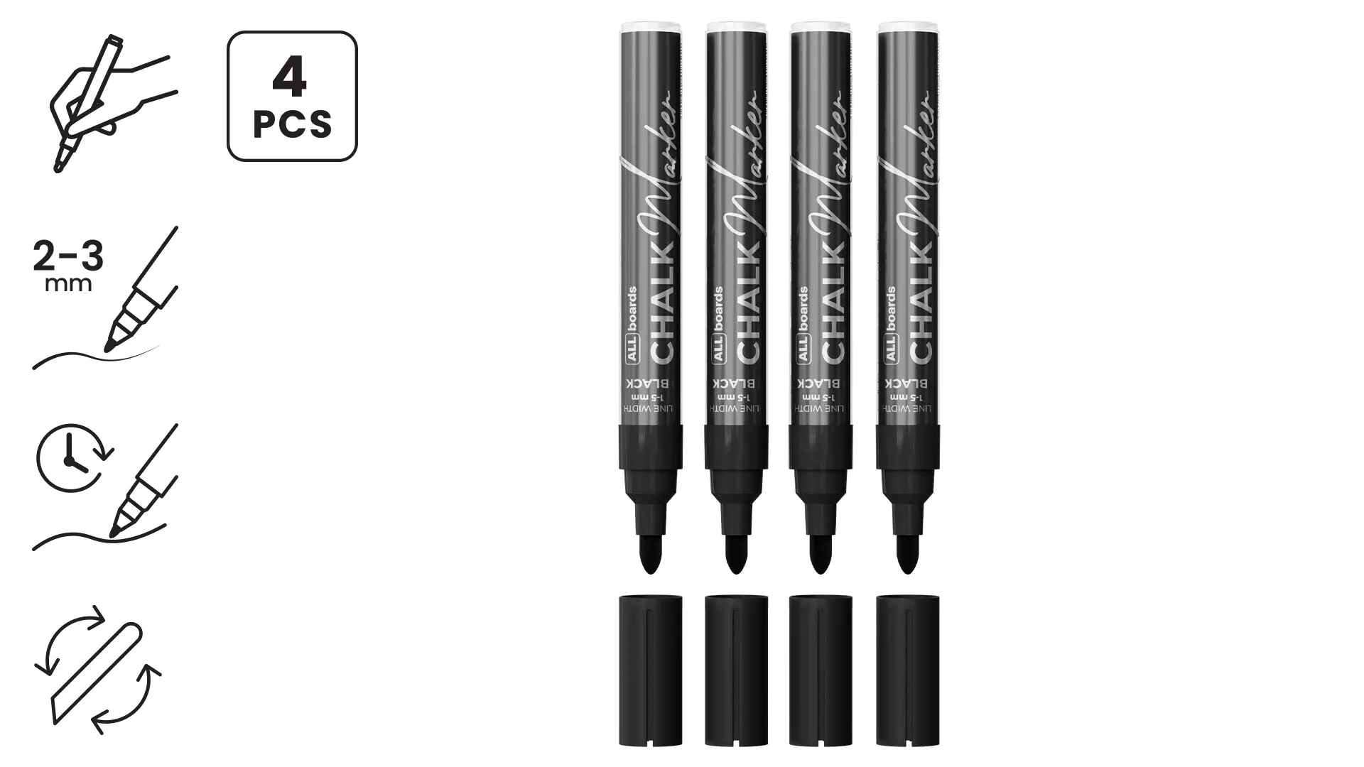 ALLboards Kreidemarker-Set – 4-teilig, schwarz – Bild 2