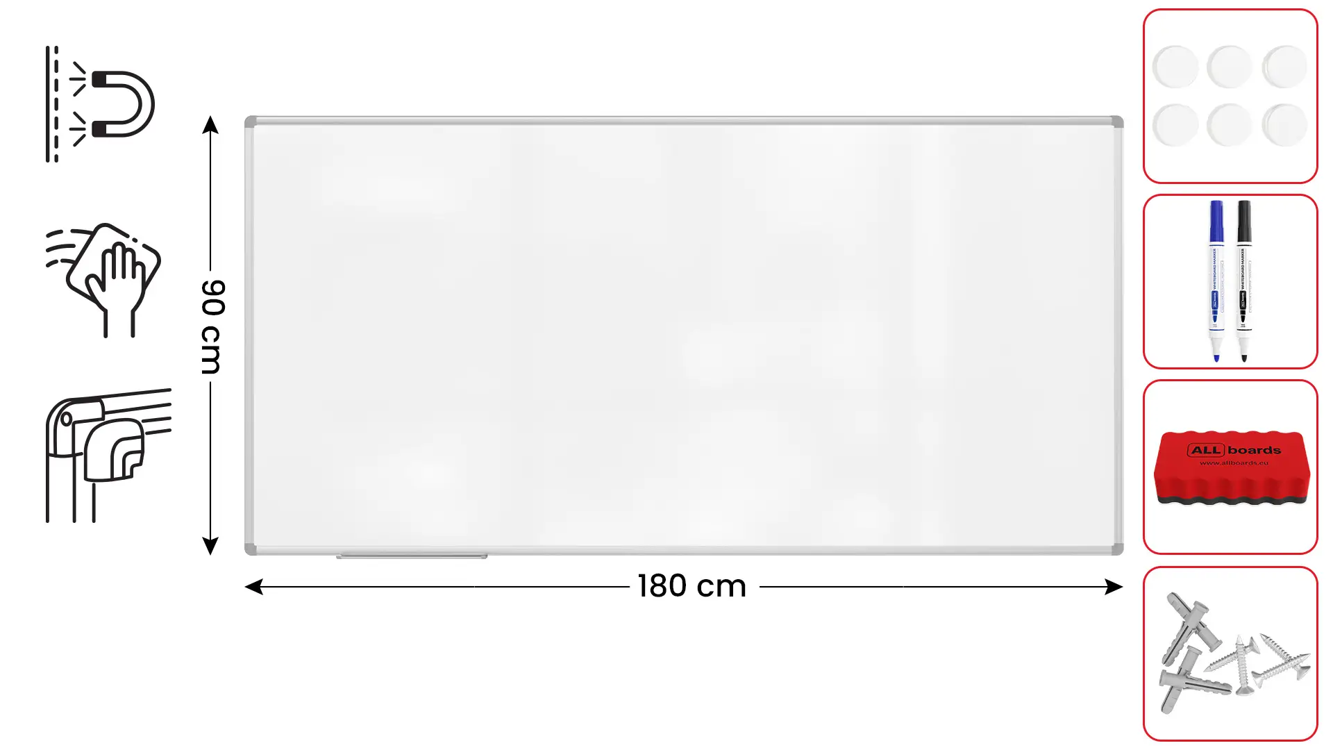 Magnetisches Whiteboard - PREMIUM EXPO Alurahmen 180x90cm + GRATIS