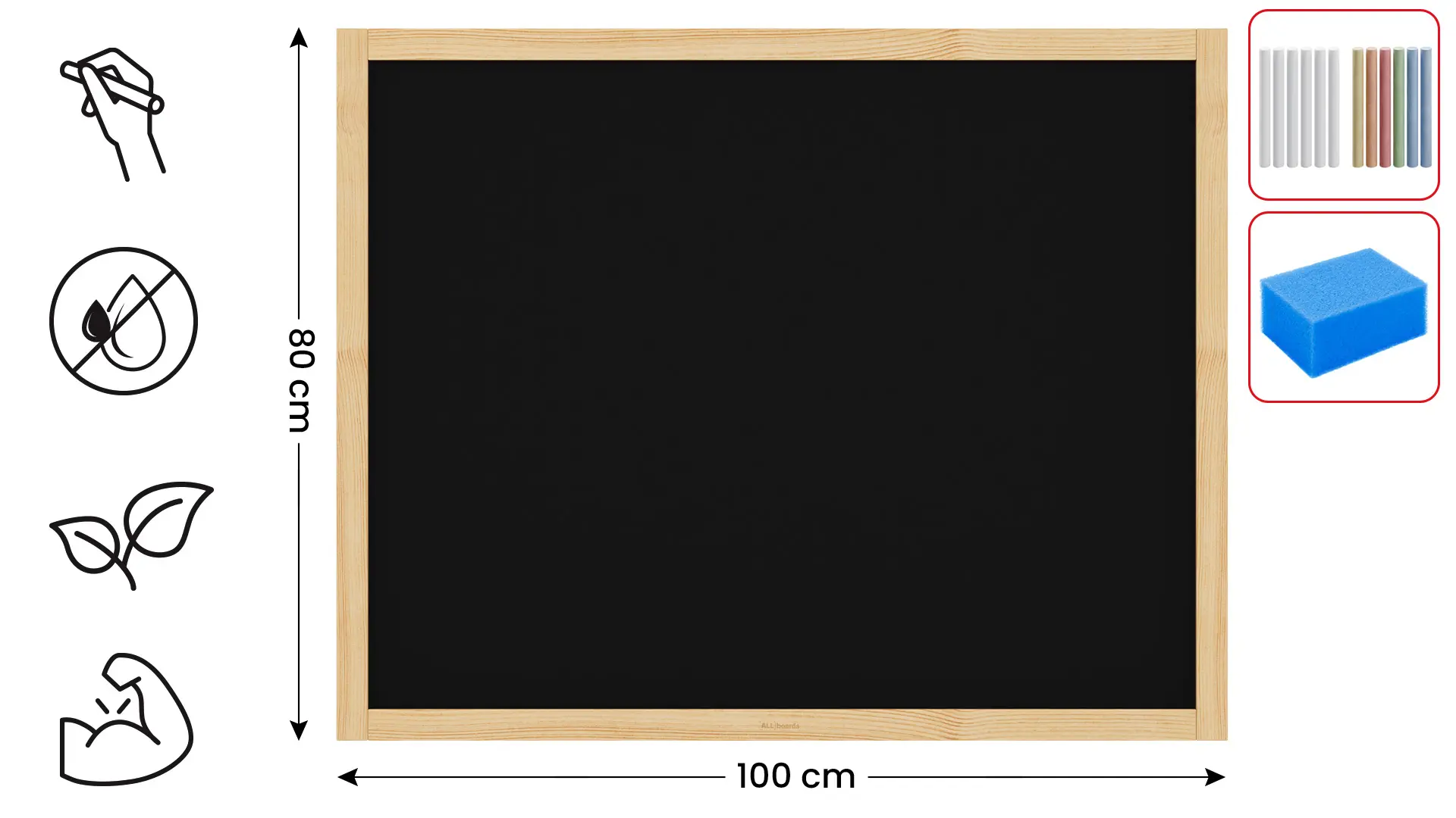 Kreidetafel mit naturlackierten Holzrahmen 100x80cm – Bild 2