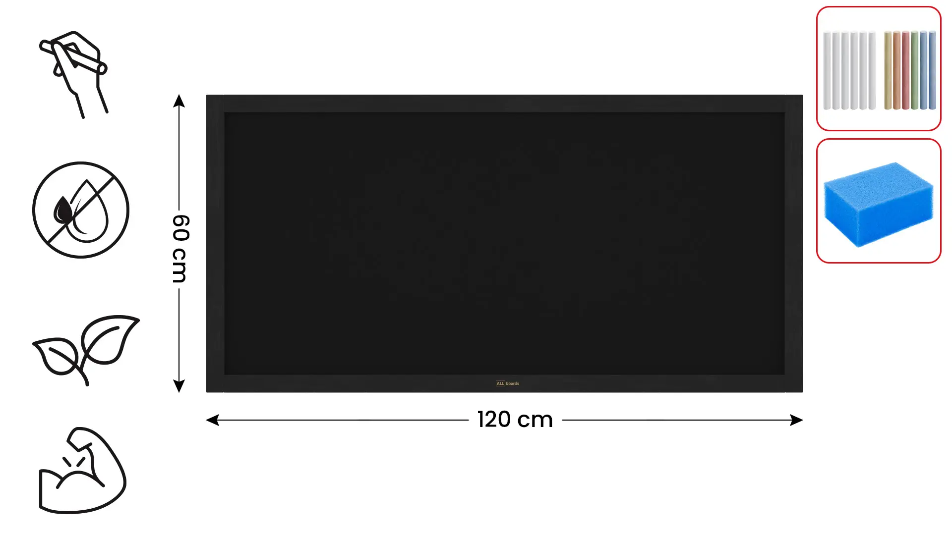 Kreidetafel mit Schwarz Holzrahmen 120x60cm – Bild 2