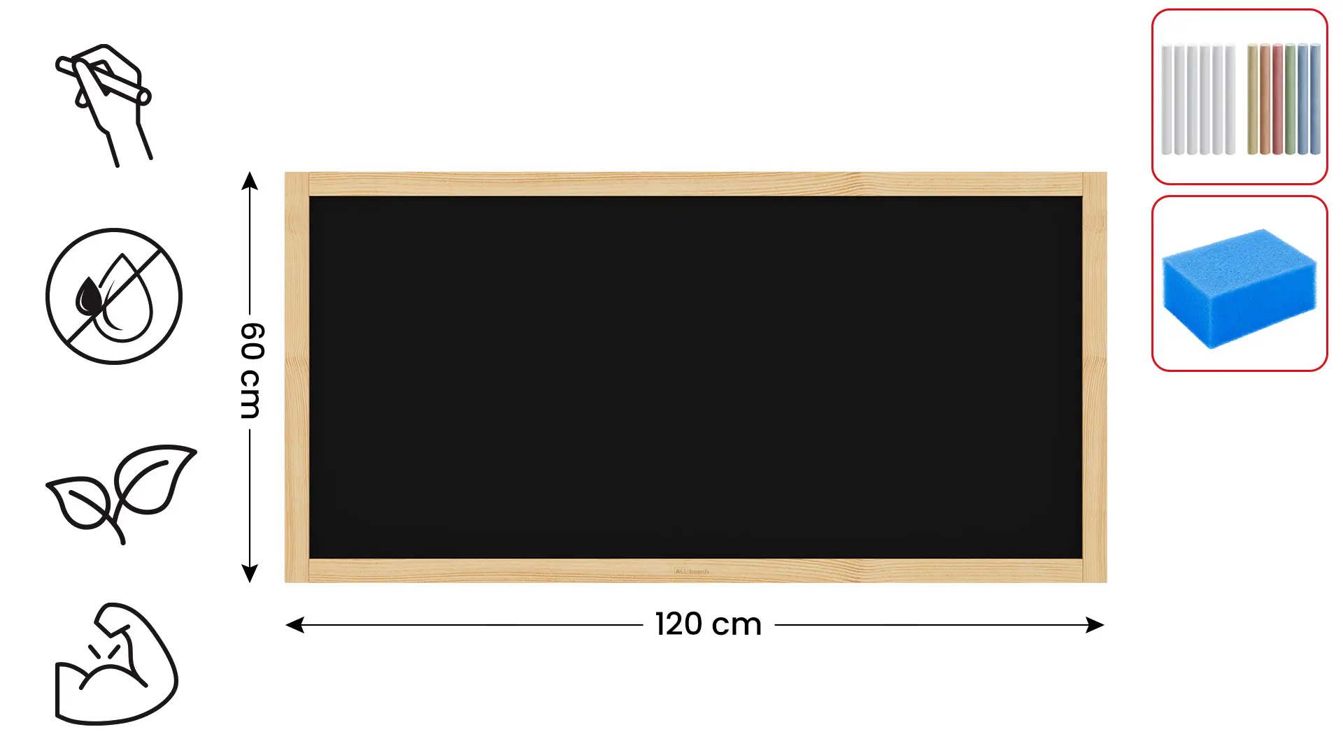 Kreidetafel mit naturlackierten Holzrahmen 120x60cm – Bild 2