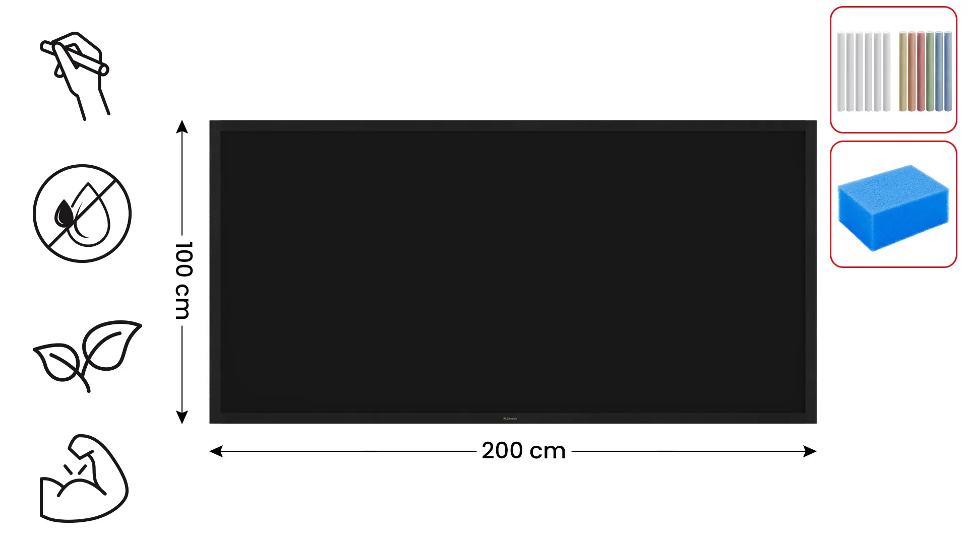 Kreidetafel mit Schwarz Holzrahmen 200x100cm – Bild 2