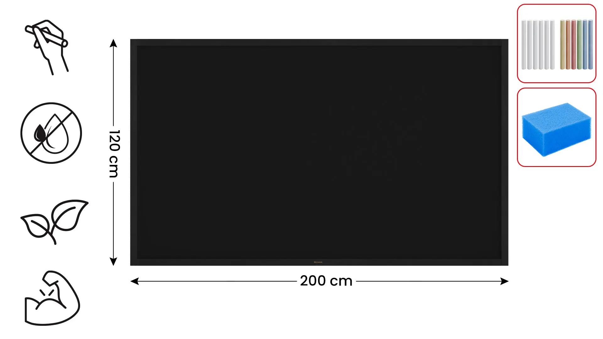 Kreidetafel mit Schwarz Holzrahmen 200x120cm – Bild 2