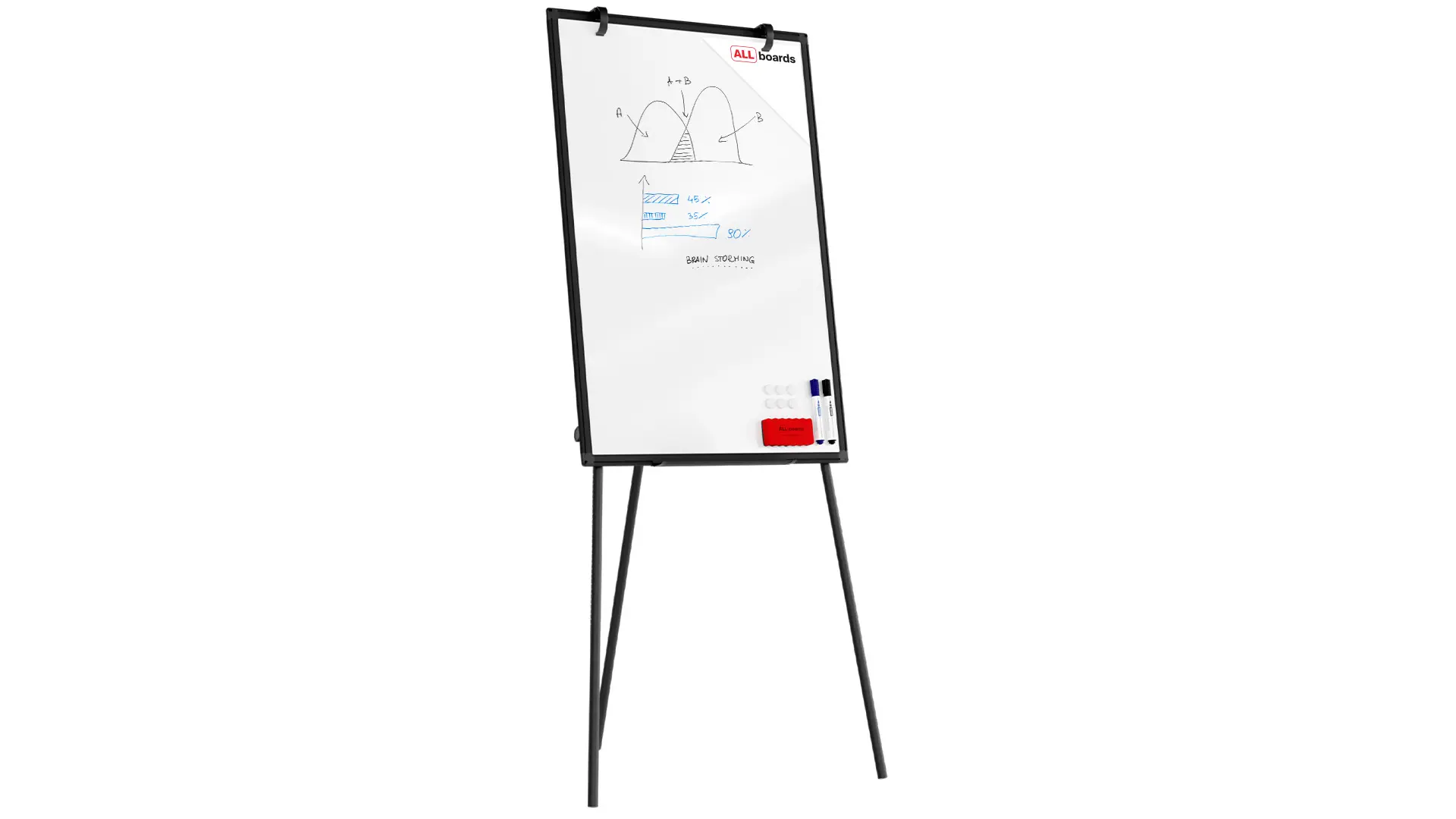 Magnetisches Whiteboard-Flipchart 90×60 cm, Schwarz + GRATIS
