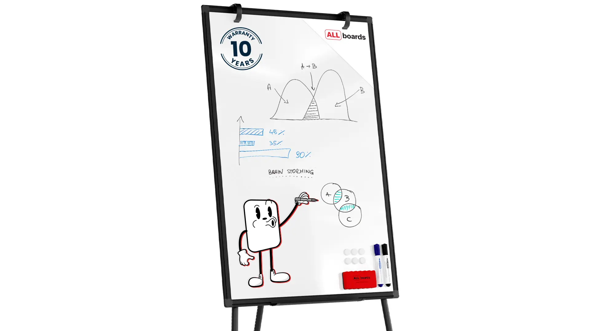 Magnetisches Whiteboard-Flipchart 90x60 cm, Schwarz + GRATIS