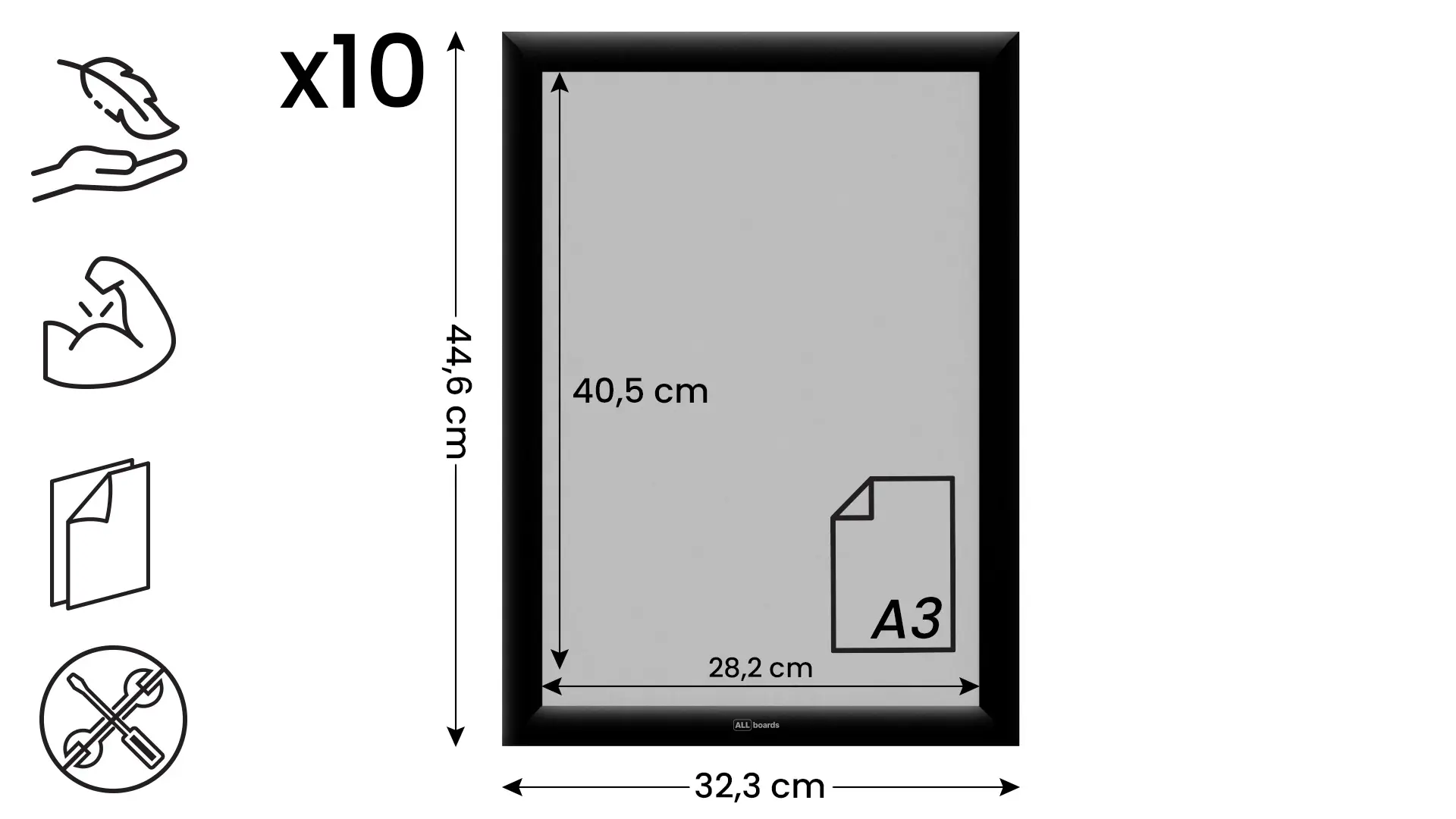 10x Plakatrahmen, Klapprahmen A3-Format, Schwarz