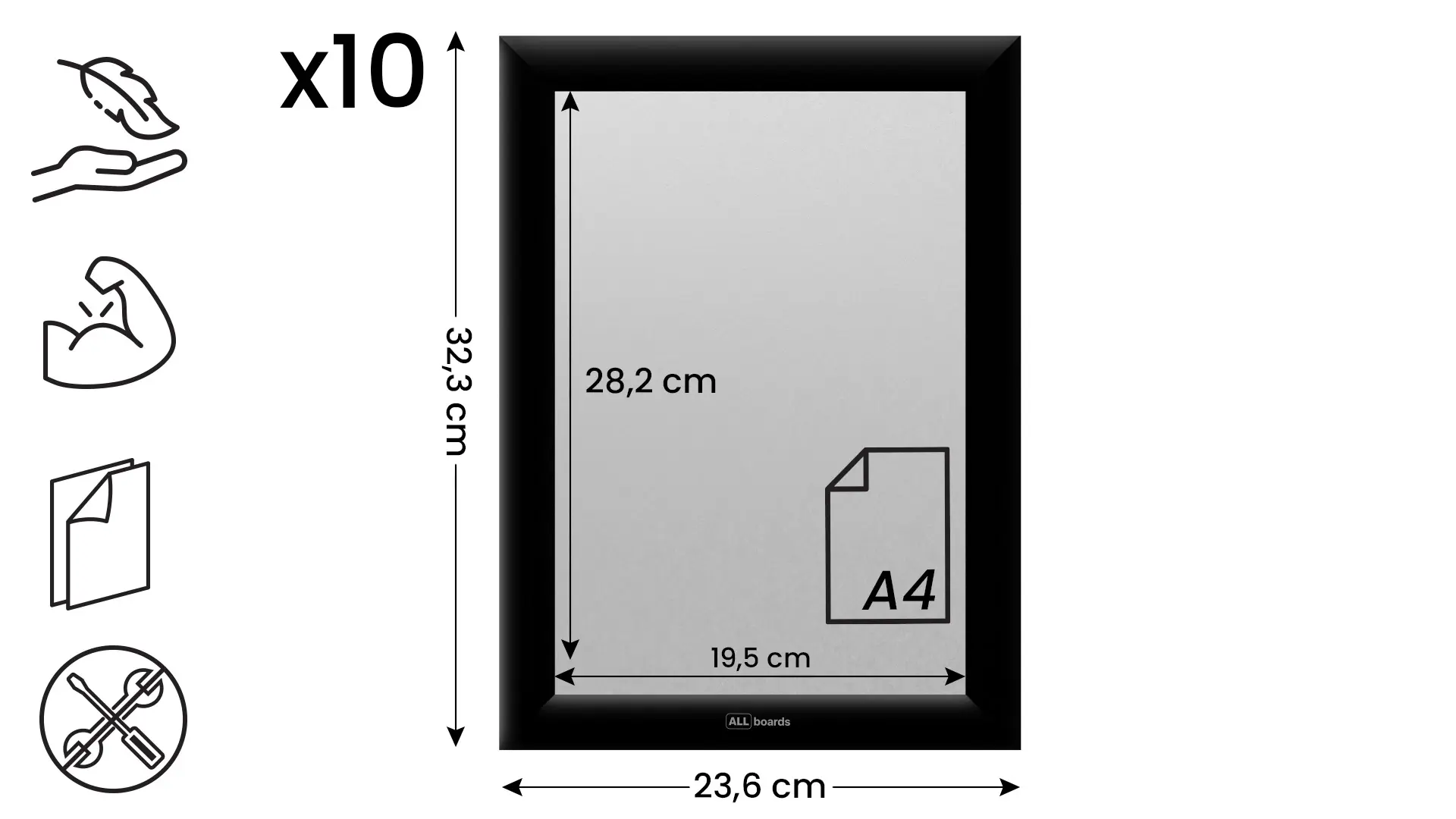 10x Plakatrahmen, Klapprahmen A4-Format, Schwarz