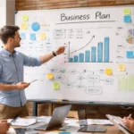 Mitarbeiter erstellen einen Businessplan