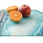 Schneidebrett aus Glas – BLAU UND GOLD, 30 x 40 cm, Küchenbrett, Schutzplatte aus Glas, Tablett