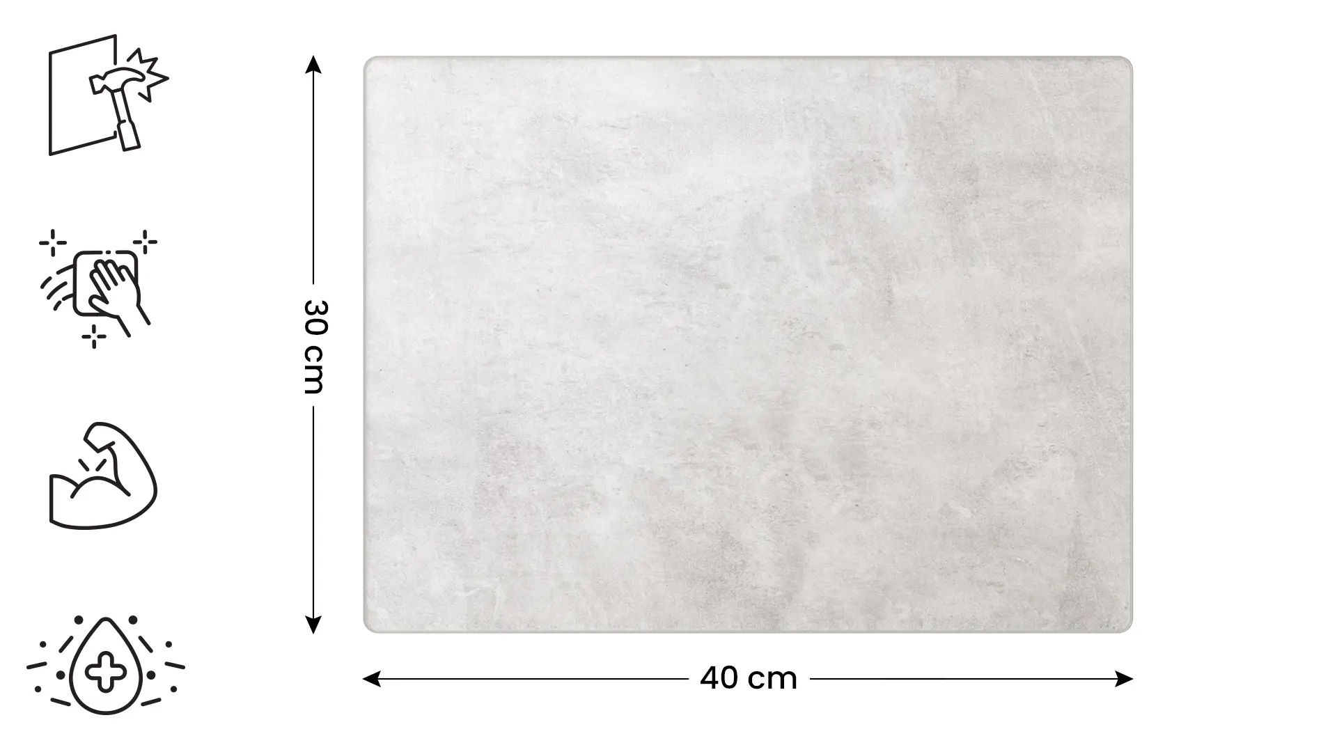 Schneidebrett aus Glas – BETON II 30 x 40 cm Küchenbrett, Schutzplatte aus Glas