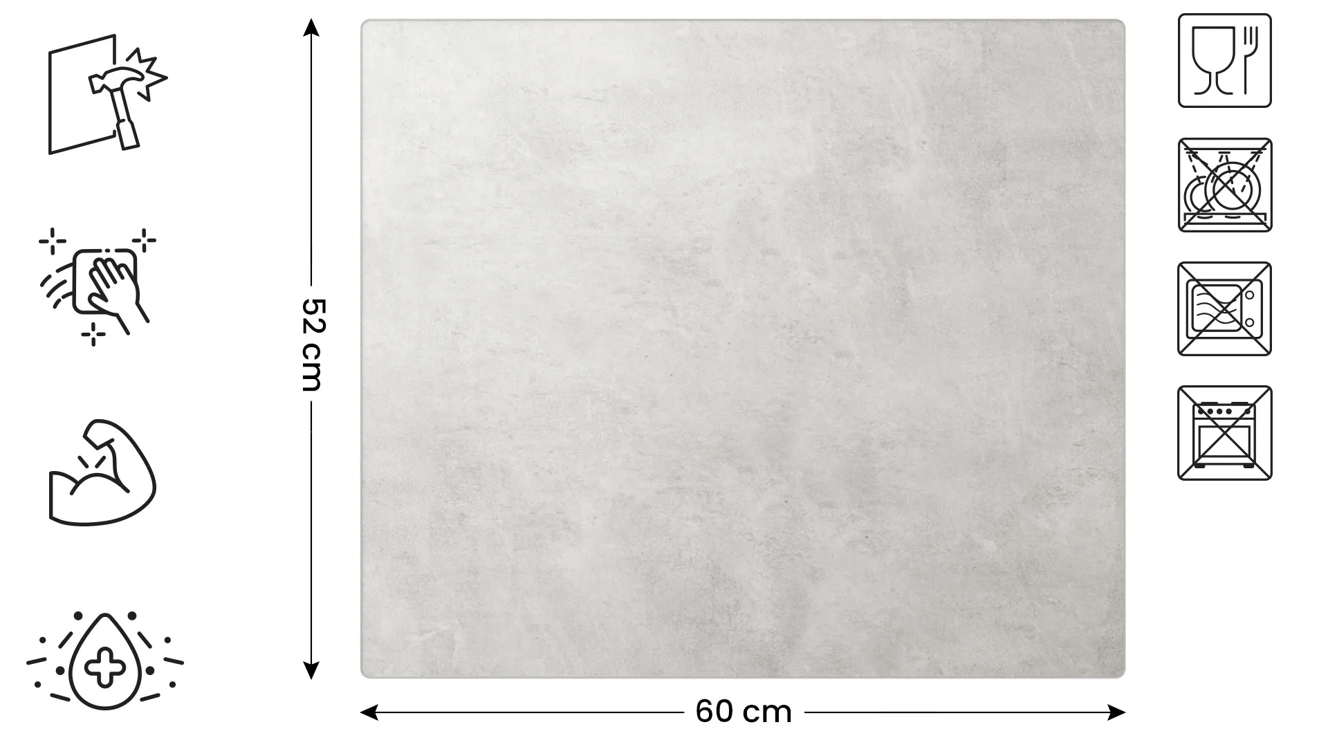 Schneidebrett aus Glas - BETON II 60x52 cm – Bild 2