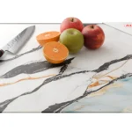 Schneidebrett aus Glas – MARMOR, BLAU UND GOLD 60 x 52 cm