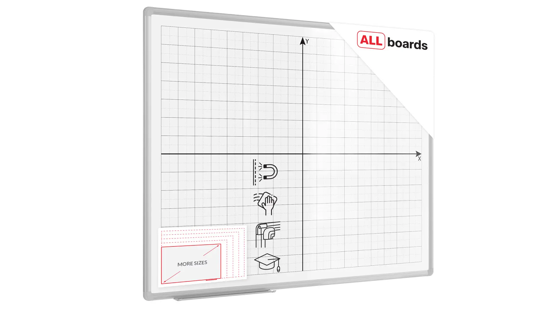 Magnetische, weiße Whiteboard-Tafel 100x80 cm mit Aufdruck – Koordinatensystem