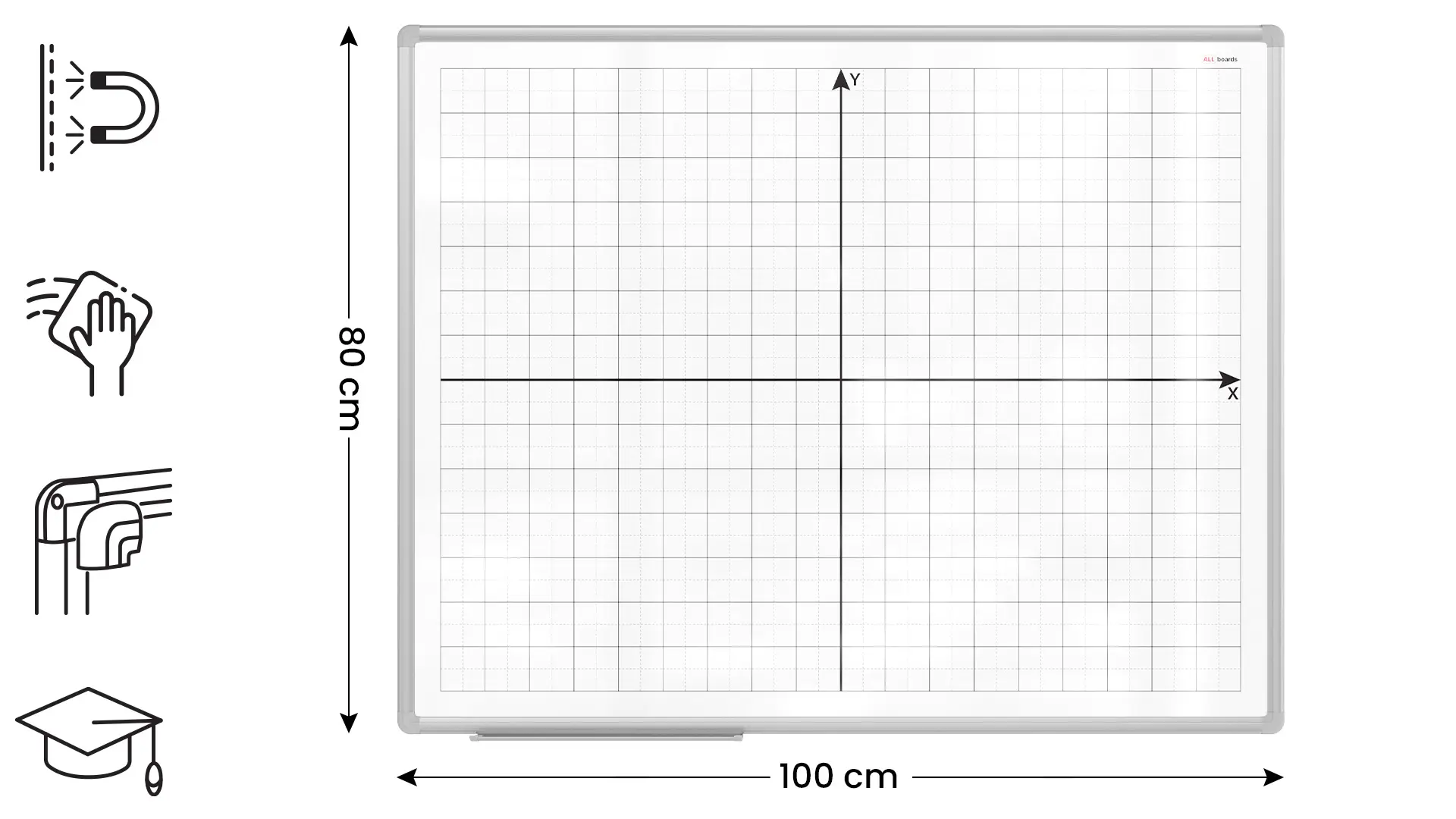 Magnetische, weiße Whiteboard-Tafel 100x80 cm mit Aufdruck – Koordinatensystem