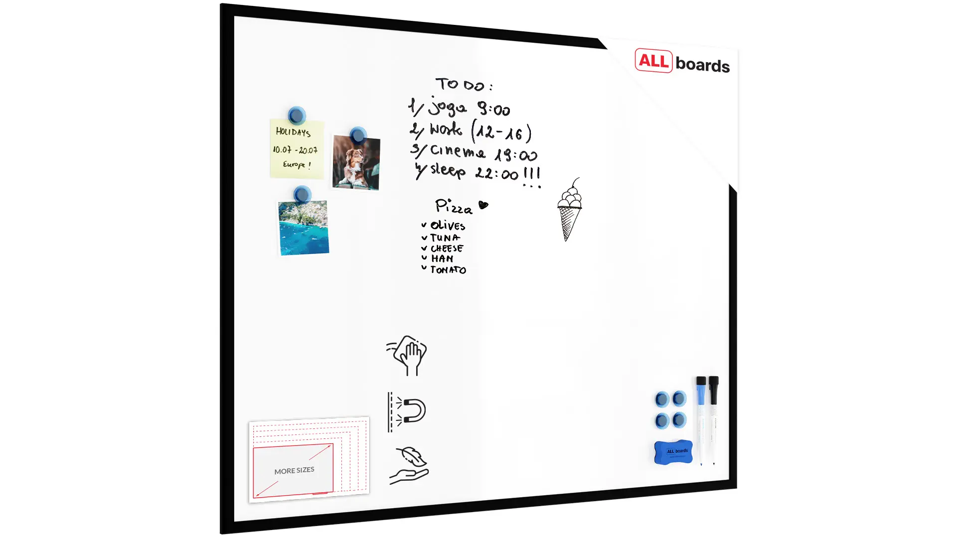 Magnetisches Whiteboard mit schwarzen Holzrahmen 100x80cm