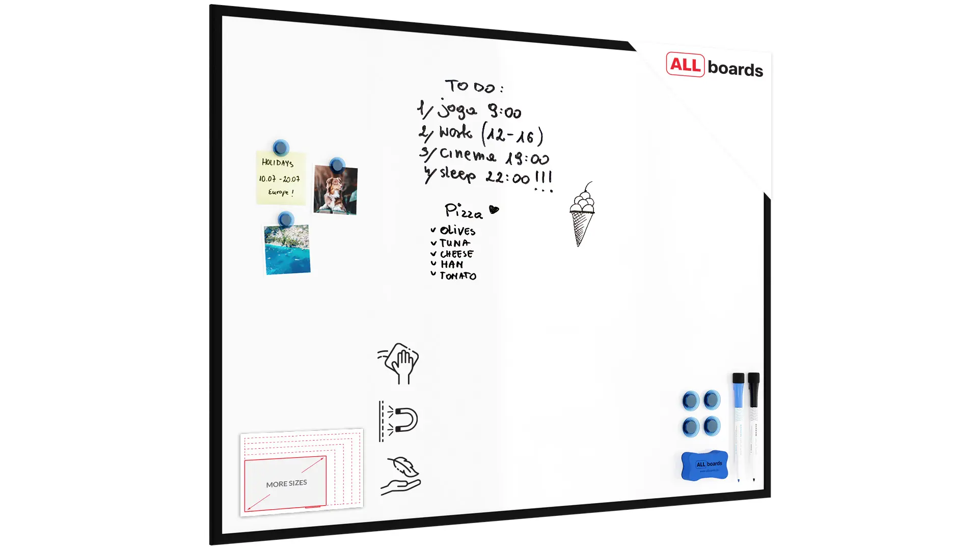 Magnetisches Whiteboard mit schwarzen Holzrahmen 120x90cm