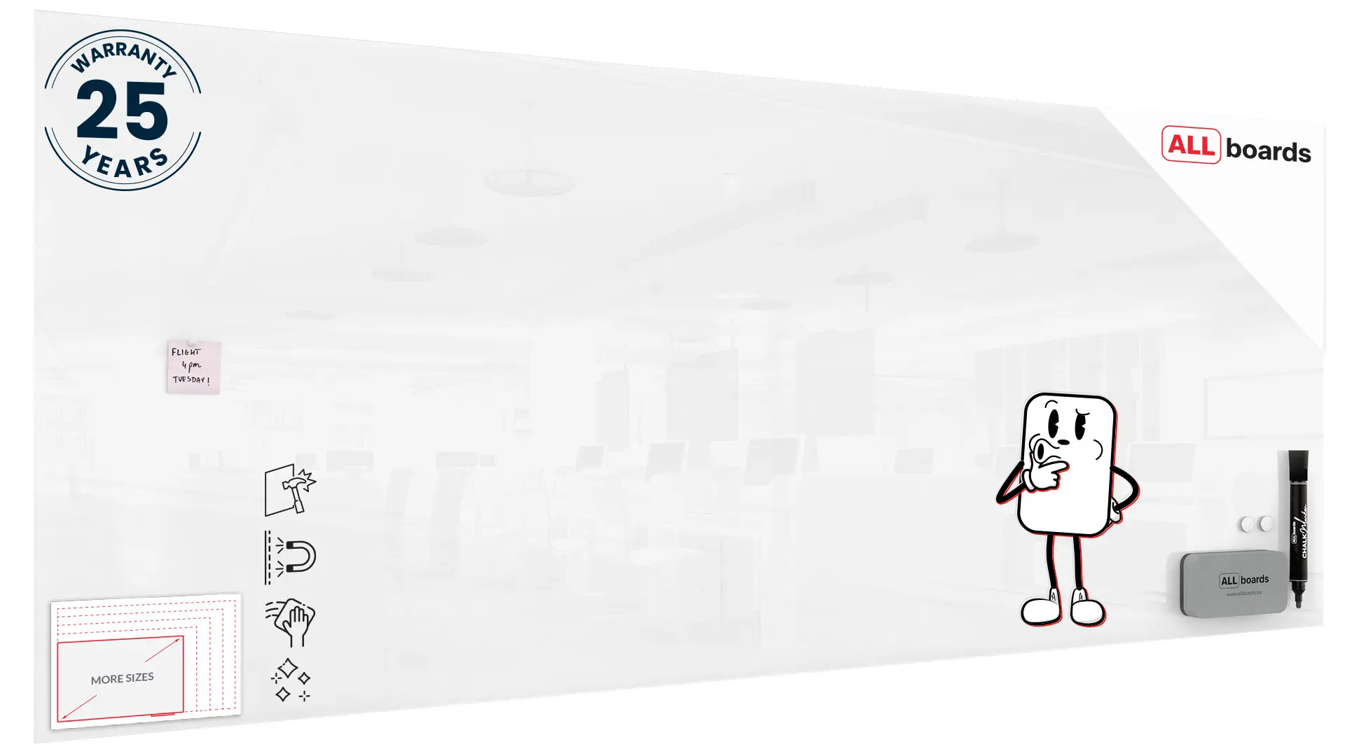 Glasboard – Premium SUPERWHITE Perlweiß 300×120 cm + GRATIS