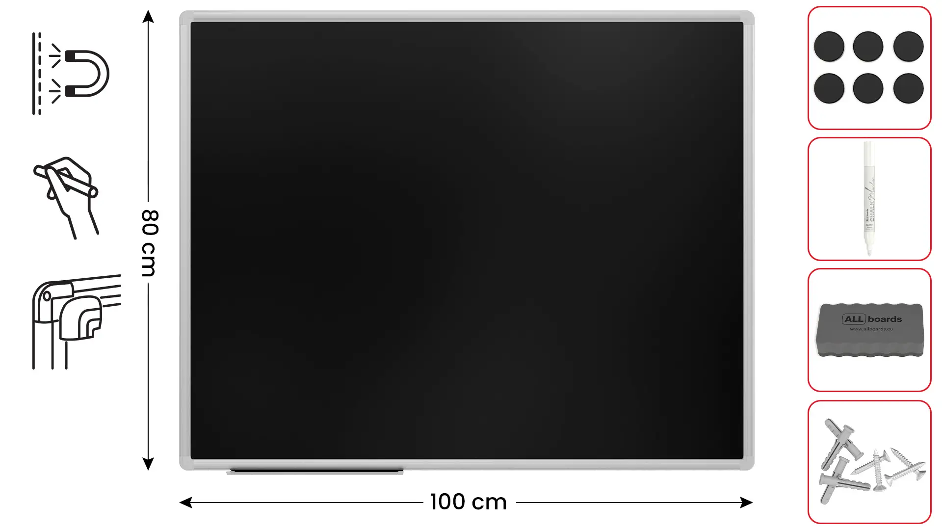 Schwarze magnetische Kreidetafel mit Alurahmen Premium EXPO 100x80cm – Bild 2