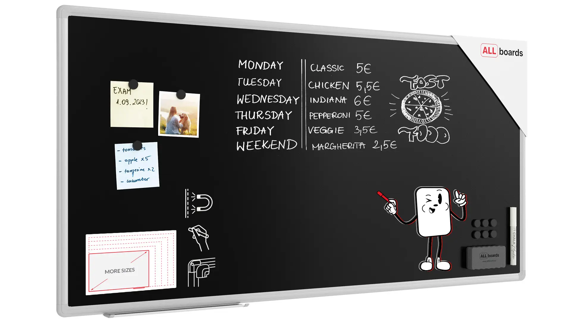 Schwarze magnetische Kreidetafel mit Alurahmen Premium EXPO 120x60cm
