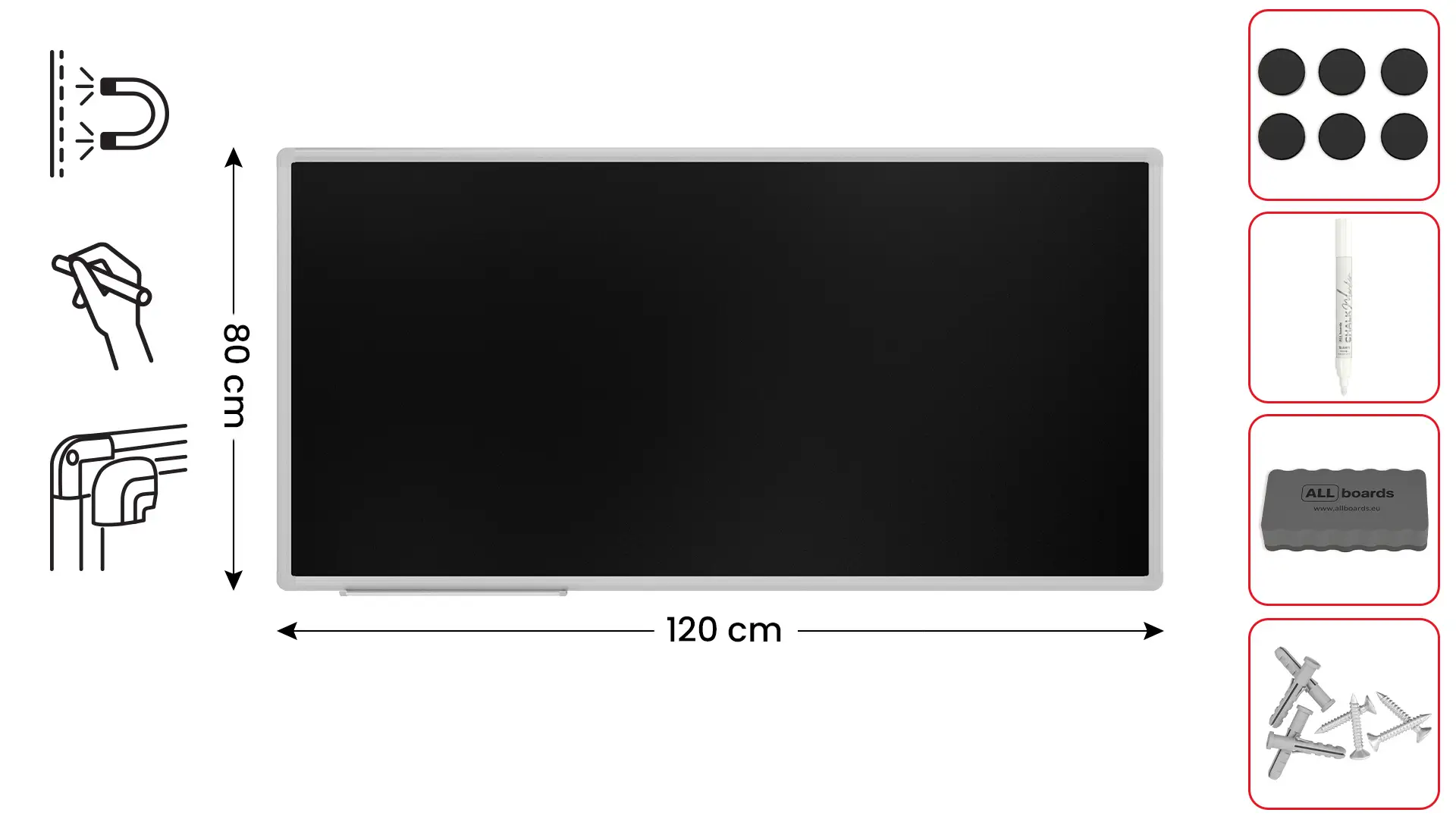 Schwarze magnetische Kreidetafel mit Alurahmen Premium EXPO 120x60cm – Bild 2