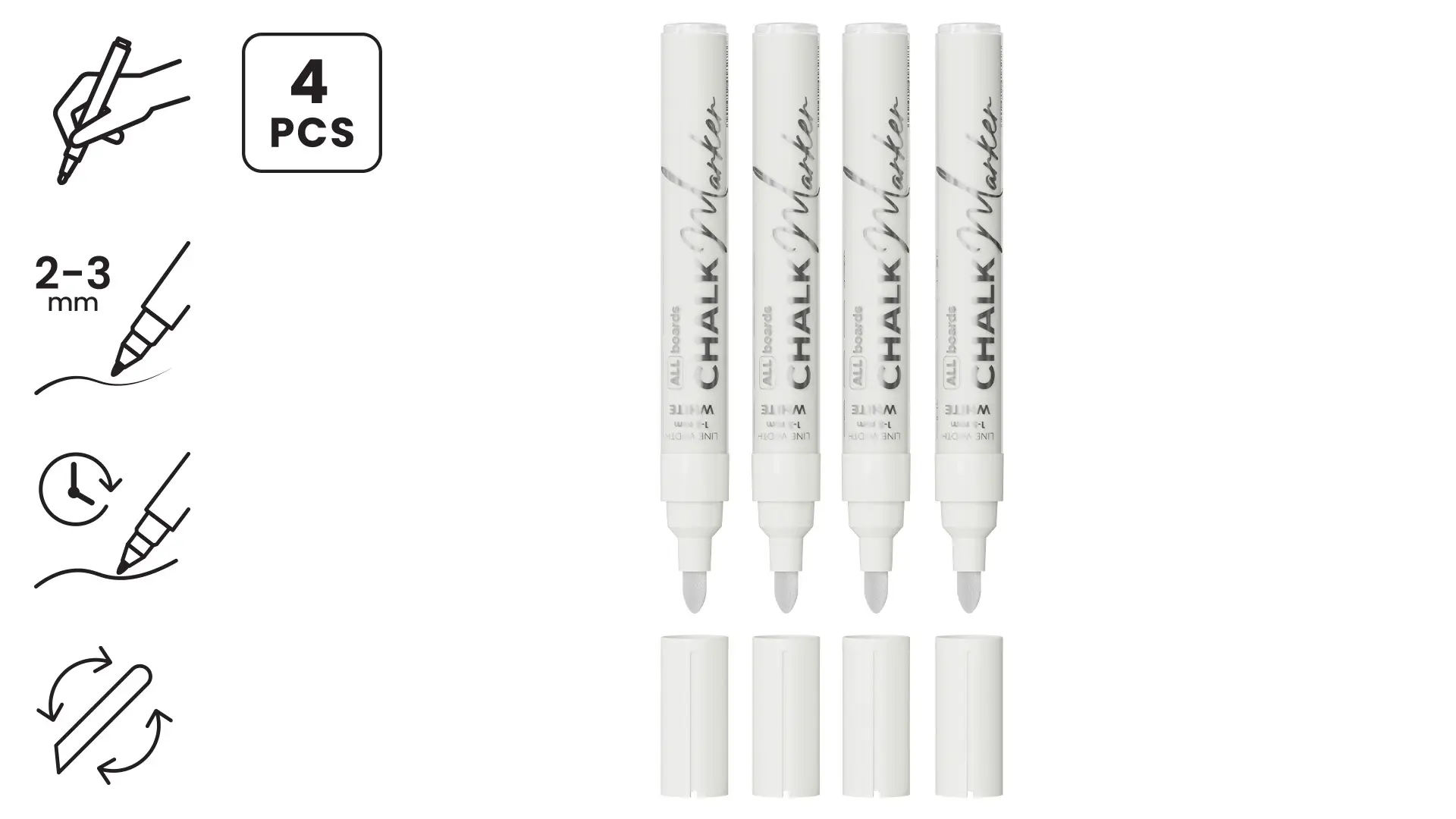 ALLboards Kreidemarker-Set – 4 Stück, weiß – Bild 2
