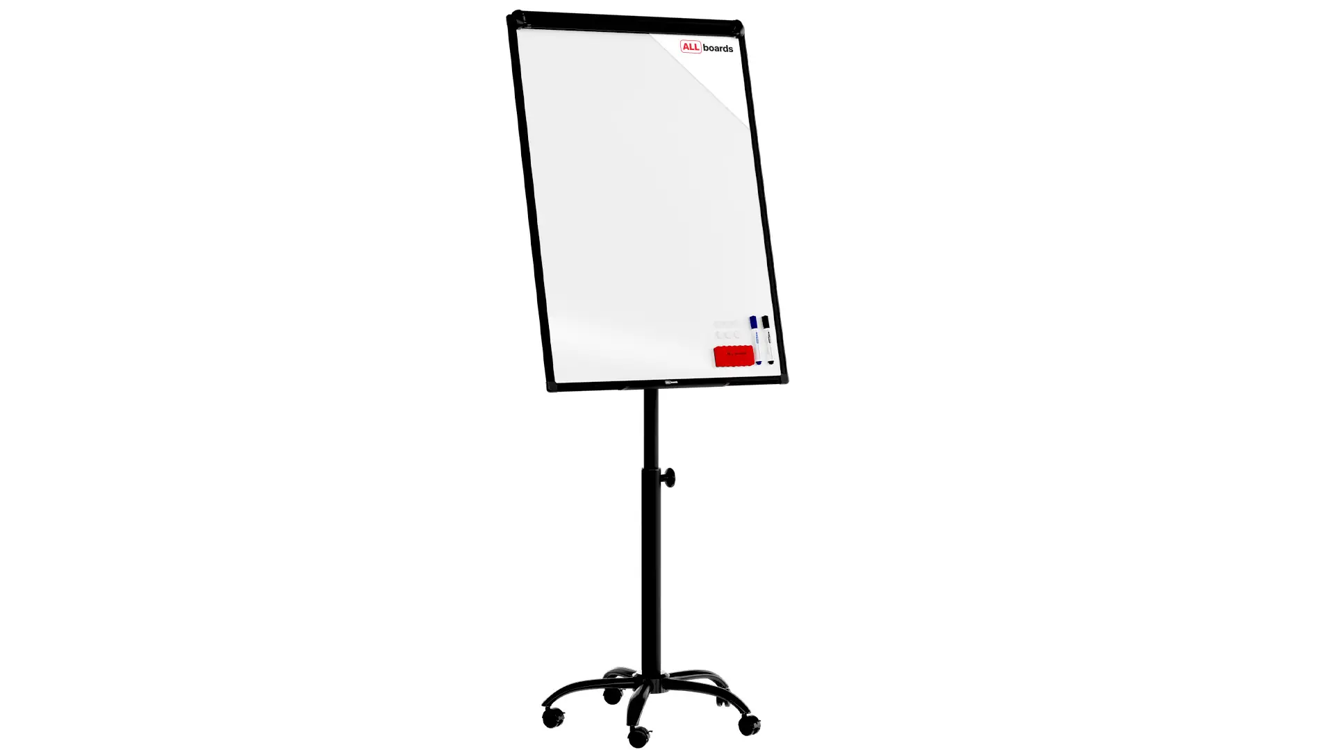 Mobiles magnetisches Whiteboard-Flipchart auf Rollen, 100 x 70 cm, schwarz + GRATIS