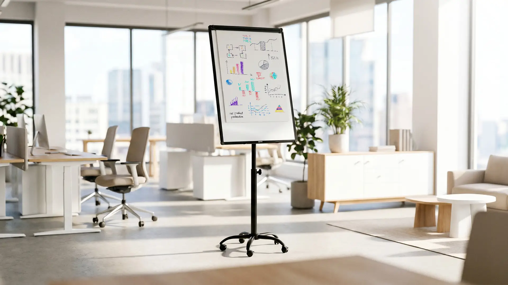 Mobiles magnetisches Whiteboard-Flipchart auf Rollen, 100 x 70 cm, schwarz + GRATIS – Bild 4