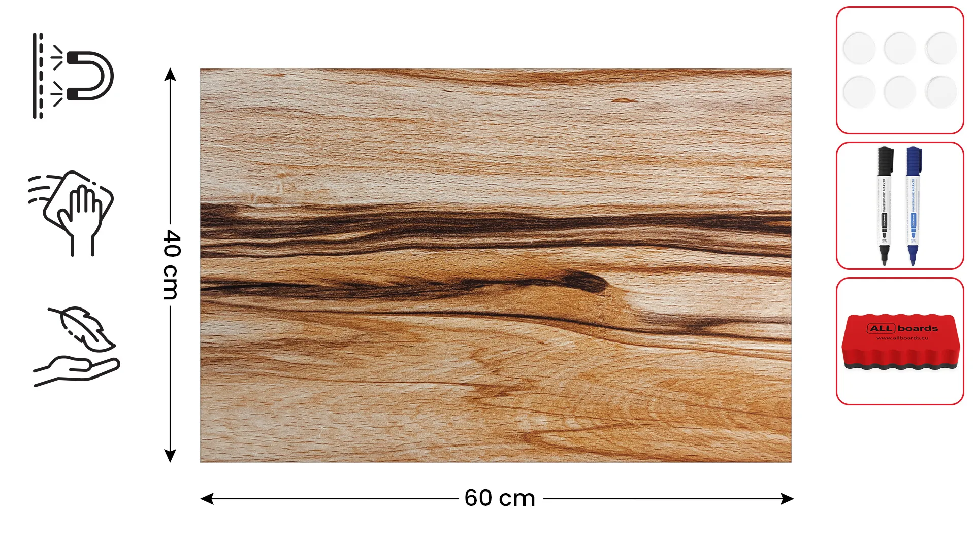 METALboards Magnettafel, exotisches Holz 60x40 cm + GRATIS Zubehörset – Bild 2
