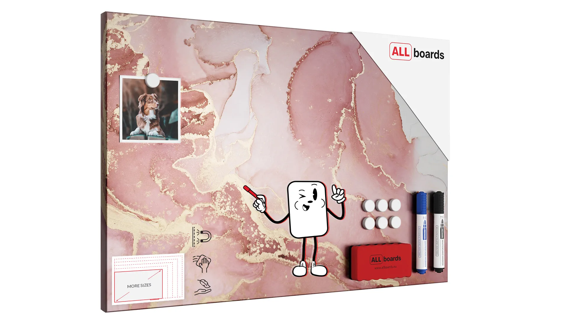 METALboards Magnettafel, Rosa Marmor 60x40 cm + GRATIS Zubehörset