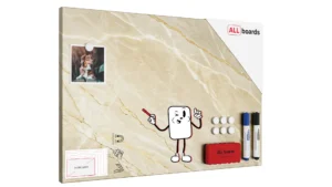 METALboards Magnettafel, beigefarbener Marmor, 60 x 40 cm + GRATIS Zubehörset