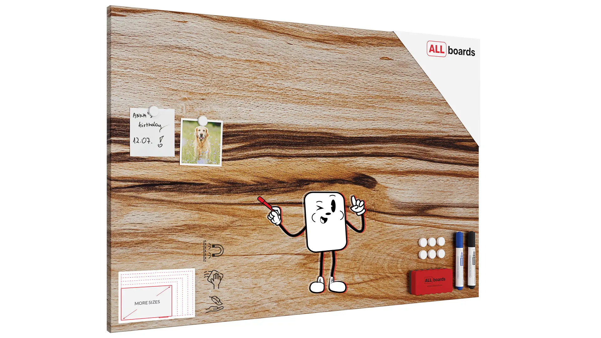 METALboards Magnettafel, exotisches Holz 90×60 cm + GRATIS Zubehörset