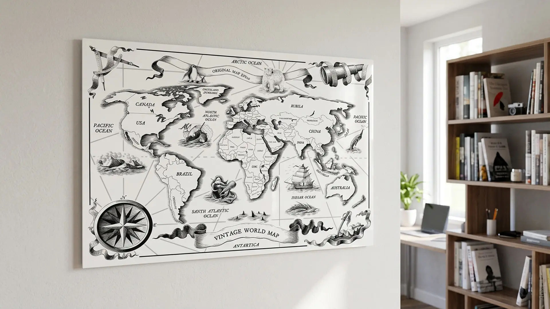 METALboards Magnettafel, Retro-Weltkarte 90x60 cm + GRATIS Zubehörset – Bild 3