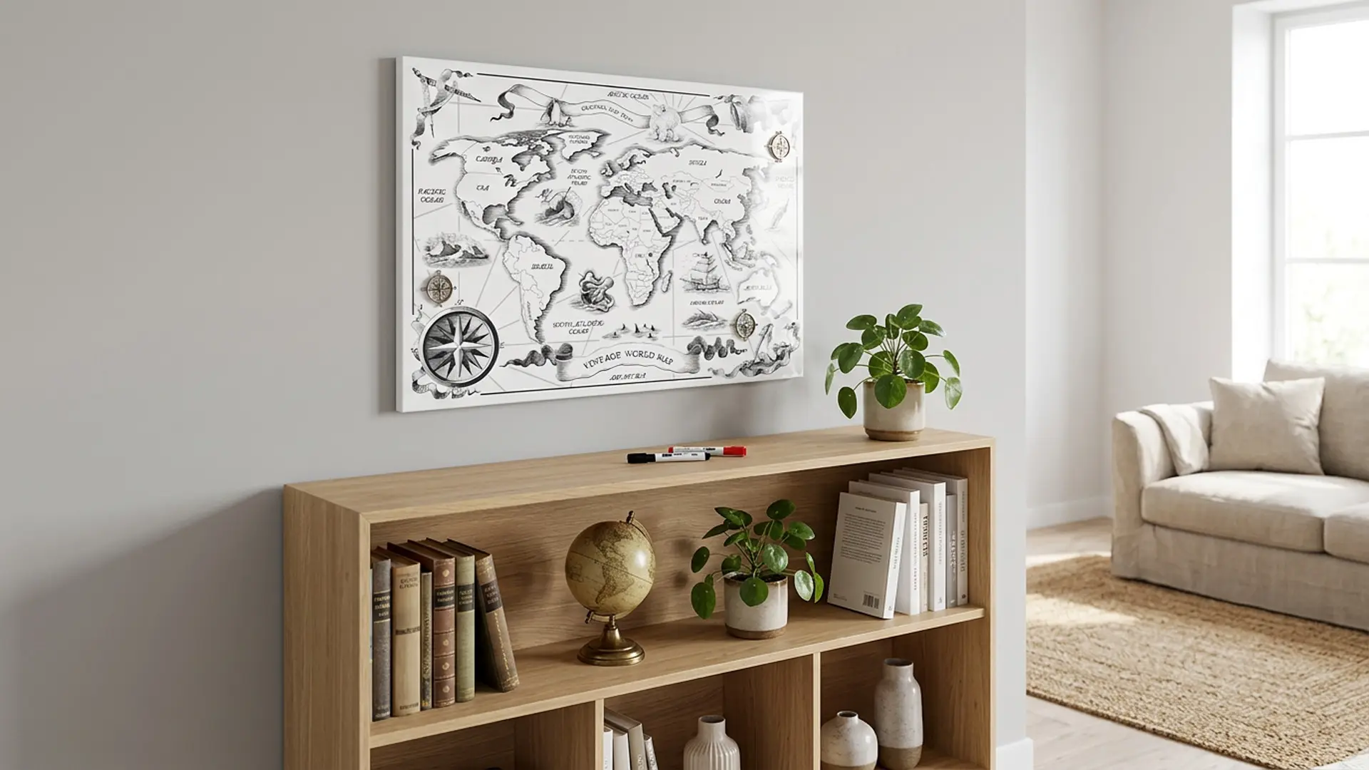 METALboards Magnettafel, Retro-Weltkarte 90x60 cm + GRATIS Zubehörset – Bild 4