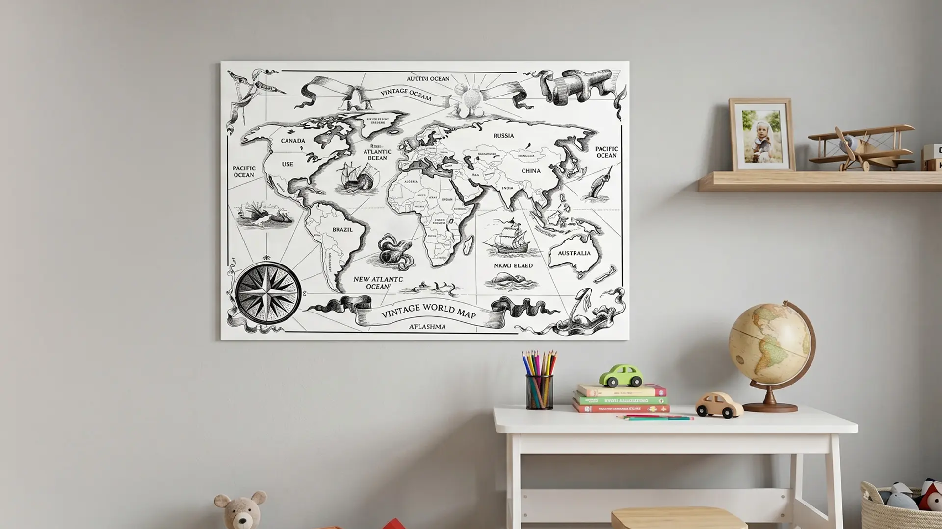 METALboards Magnettafel, Retro-Weltkarte 90x60 cm + GRATIS Zubehörset – Bild 5