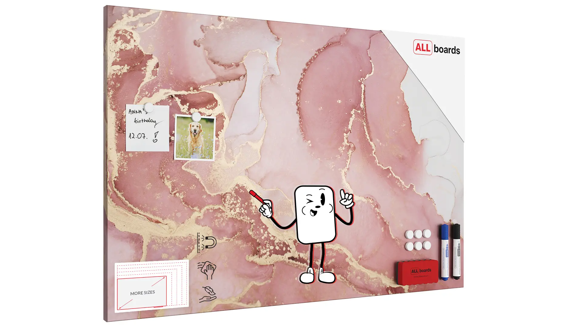METALboards Magnettafel, Rosa Marmor 90×60 cm + GRATIS Zubehörset