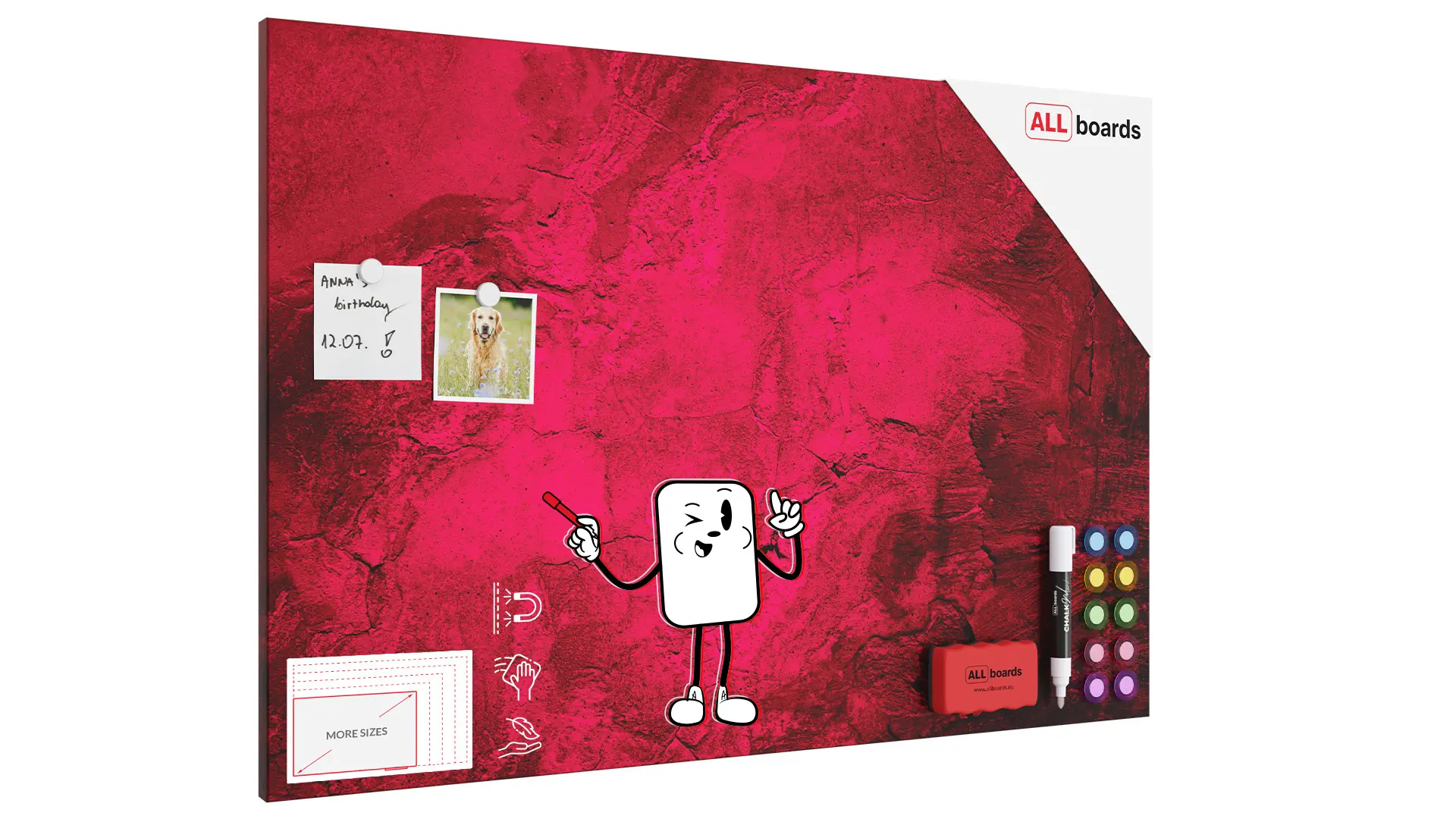 METALboards Magnettafel, Pink, 90 x 60 cm + GRATIS Zubehörset