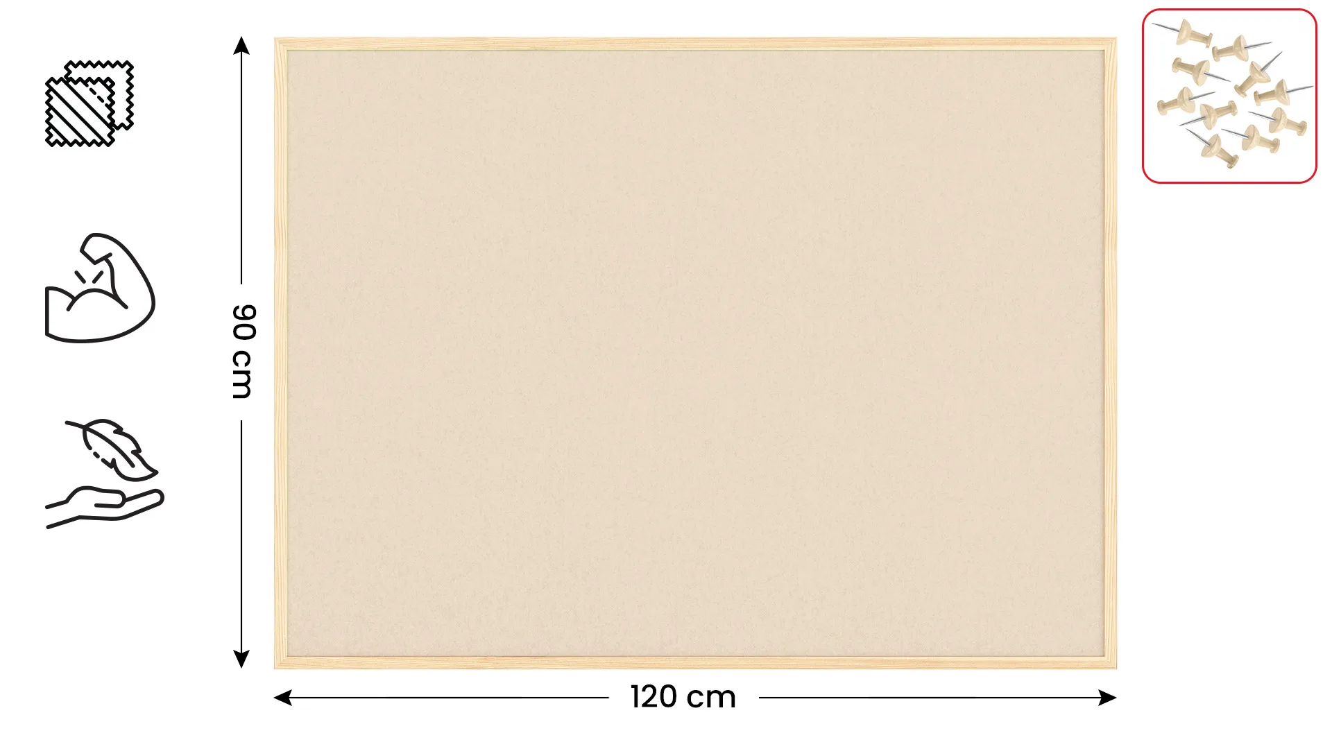 Textil-Pinnwand (Filz) 120x90 cm Camel, mit lackiertem Holzrahmen – Bild 2