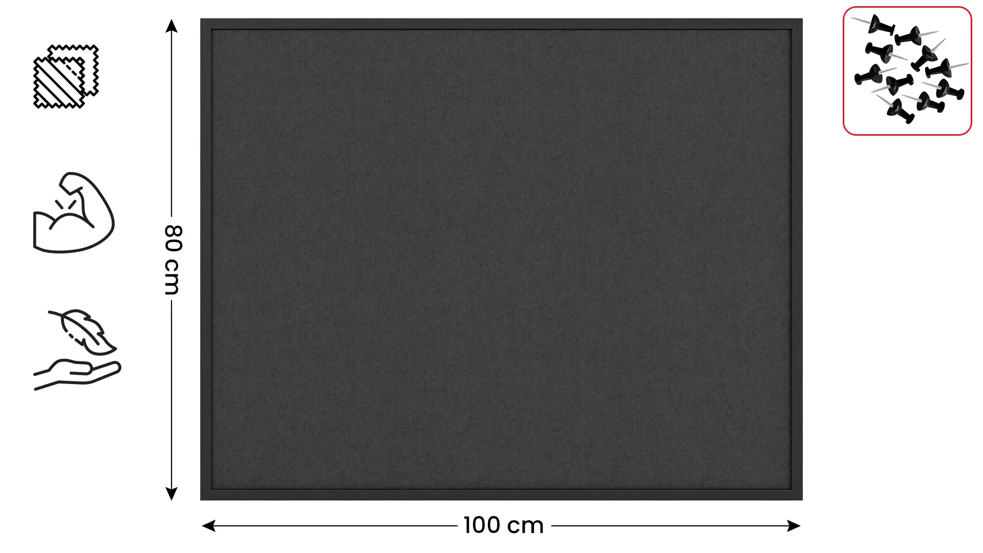 Textil-Pinnwand (Filz) 100x80 cm, grau, in einem grauen Holzrahmen – Bild 2
