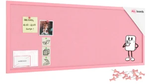 Textil-Pinnwand (Filz) 100x40 cm, rosa, in einem rosa Holzrahmen